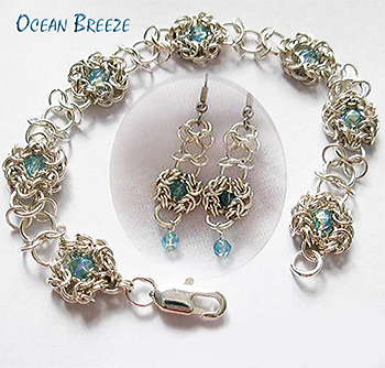aqumarine byzantine romanov & gridlock silver bracelet earrings set